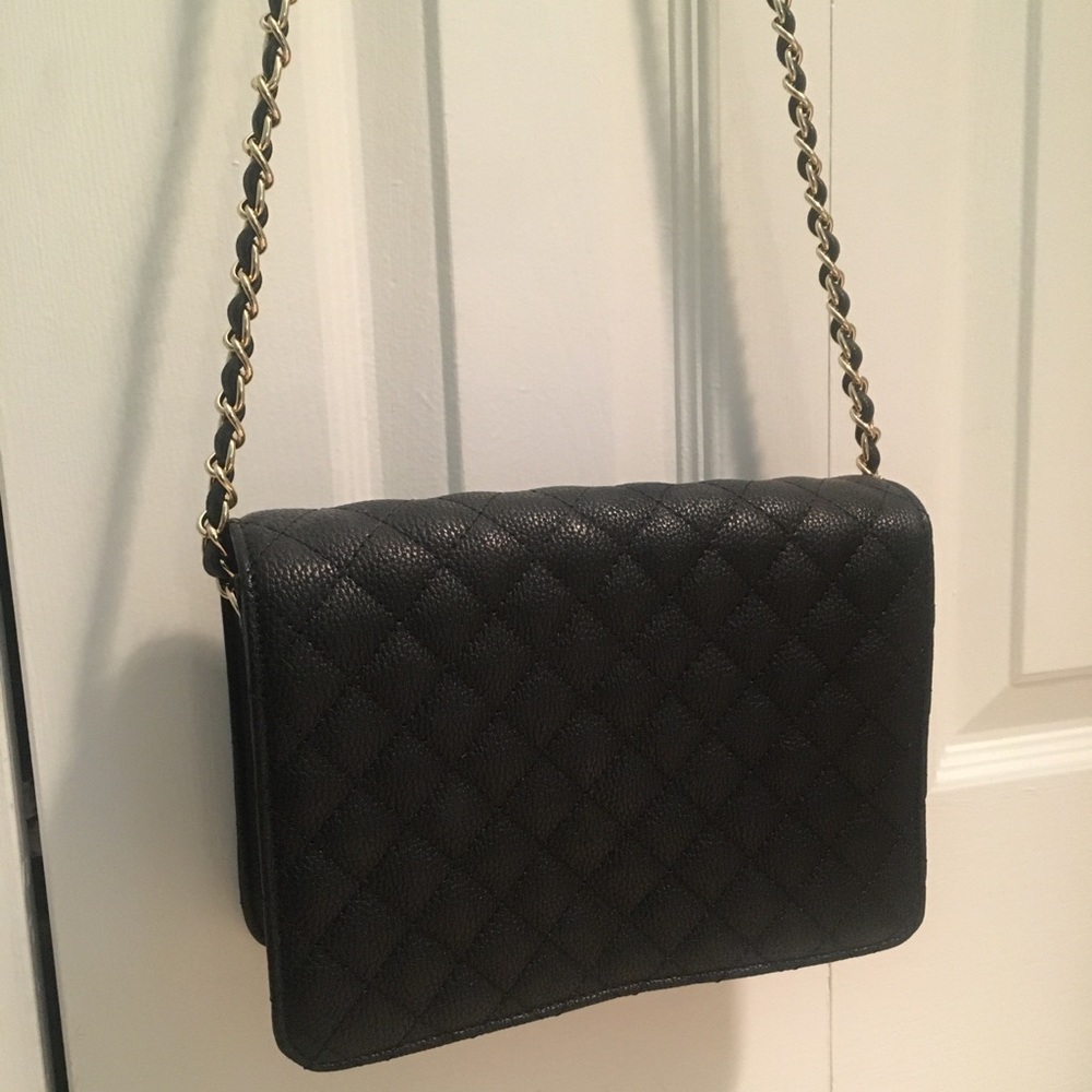 Faux Leather Quilted Crossbody bag with Gold Chain
